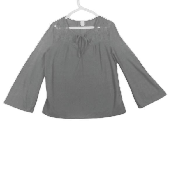 Old Navy Top Women's M Long Bell Sleeve Round Tie Neck Embroidered Forest Green - Picture 2 of 10